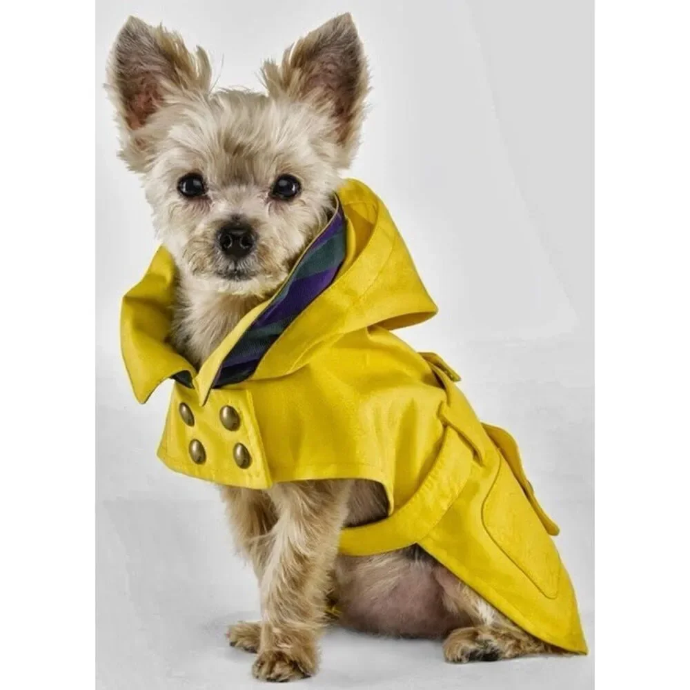 NWT Gorgeous Claire’s Vintage Y2K M/L Yellow Dog Raincoat Coat Jacket with belt